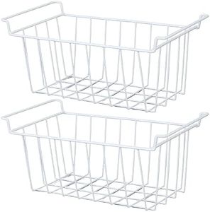 2Pcs Freezer Wire Storage Baskets, Hanging Metal Refrigerator Storage Rack Bins Freezer Organizer with Handles, Chest Freezer Organization for Kitchen Pantry Bathroom (L 44.5cm X W 24.5cm X H 20cm)