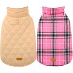 Kuoser Warm Dog Coat, Reversible Dog Jacket Waterproof Dog Winter Coat British Style Plaid Dog Clothes Pet Dog Cold Weather Coats Cozy Snow Jacket Vest for Small Medium Large Dogs Pink L