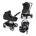 Cybex EOS 5-in-1 Complete Travel Stroller Solution + Lightweight Aton 2 Infant Car Seat with SensorSafe and Load Leg - Converts from Carriage Mode to Reversible Toddler Seat in Seconds - Black