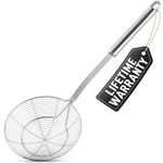 Zulay (5.4 Inch) Stainless Steel Strainer - Spiral Wire Mesh Skimmer Spoon Ladle with Long Handle - Reinforced Double Coil Slotted Spoons for Cooking and Frying