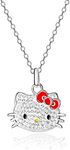 SALLY ROSE Sanrio Hello Kitty Womens Pendant Necklace 18" - Silver-Plated Necklace with Hello Kitty Pendant Officially Licensed, Brass, Crystal