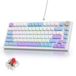 iRoboosta 75% Purple Mechanical Gaming Keyboard, Hot Swap RGB Custom Keyboard with Knob, Gasket Mount Wired TKL Red Switch Keyboard 75 Percent, Creamy Mechanical Keyboard (82 Purple White)