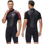 Owntop Shorty Wetsuit Mens 3/2mm Neoprene Diving Wet Suit for Surfing Swimming Kayaking (Red, XL)