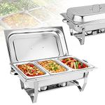 Chafing Dish Buffet Set 3 Pan 9L Food Warmer Set with Lid and Fuel Container, Stainless Steel Buffet Server for Buffets, Hotel Breakfast Areas, Catering, Parties, Wedding Banquets