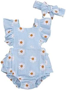 MA&BABY Baby Girls Sleeveless Cotton Floral Square Neck Leotard Romper 6-12 Months Blue