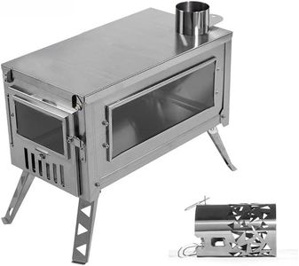 Wood Burning Stove, Portable Tent Stove for Heating,Mini Outdoor Stove,Folding Stove for Cooking, Courtyard, Camping,BBQ,Camp,Touring,Winter,Ice Fishing, Hunting,Include Chimney Pipes(Stainless-304)