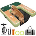 GYMMALL Inflatable Dog Dock Platform OliveGreen 47 * 40inch, Pet Water Ramp for Boat Pool Dock Lake Sea, Non-Slip Safety Floating Dock for Dogs up to 220lbs, EVA Puppy Float Ramp Dog Water Ladder