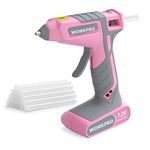 WORKPRO Pink Cordless Hot Melt Glue Gun, 7.2V Rechargeable Fast Preheating Glue Gun Kit with 20 Pc Premium Mini Glue Stick, Automatic-Power-Off Glue Gun for Art, Craft, Decoration