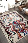 Washable Melting Retro Oriental 4x6 Area Rugs Throw Carpet - Low Pile Thin Soft Shag Abstract Wavy Funky Tribal Traditional Antique Southwestern Rug for Kitchen Bedroom Living Room Entryway Indoor