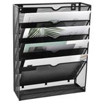 DIVHUK 5 Tier Mesh Wall File Organizer Vertical Mount Hanging Holder Magazine Rack with Bottom Flat Tray Black