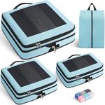 Prezon Large Compression Packing Cubes, Full Open Visible Design， Expandable Packing Organizer with Travel Shoe Bag for Suitcase & Backpack, 4 Set Lightweight Travel Bags for Vacation & Camping