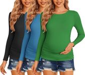 Ekouaer Maternity Shirts 3 Packs Women Long Sleeve Pregnancy Tee Tops Tunic Blouse Ribbed Side Ruched Mama Clothes S-XXL