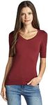 Emmalise Women's Slim Athletic Fit Vneck Tshirt Half Sleeves Top (Burgundy, 2XL)