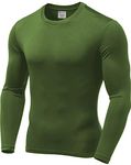 9M Mens Ultra Soft Thermal Shirt - Compression Baselayer Crew Neck Top - Fleece Lined Long Sleeve Underwear, Army Green, Small