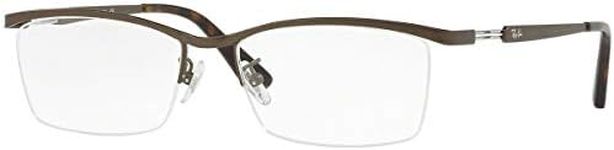 Ray-Ban Men's Rx8746d Titanium Rectangular Prescription Eyeglass Frames, Dark Brown/Demo Lens, 55 mm