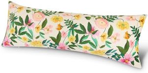 Play Tailor Body Pillow Cover with Zipper 20x54 Soft Velvet Body Pillow Case Patterned Long Pillowcase for Adults Yellow Pink Floral