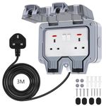 Demoyaya Weatherproof Outdoor Socket 3M Extension Lead, Double Gang Power Sockets, Waterproof Cable, 13AMP Wall Electrical Outlet Box for Garden Garage Yard