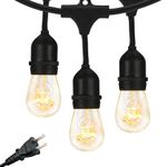 Brightech Ambience Pro Outdoor Weatherproof Commercial String Lights with Hanging Sockets - Weathertite Technology, 11S14 Incadescent Bulbs Included, 48 Foot String, Black