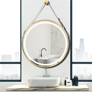 LUVODI LED Mirror with Golden Frame 600x600mm Round Illuminated Lighted Wall Hanging Bathroom Mirror with Anti-fog 3 Dimmable Lighting Colors Touch Sensor for Bathroom Bedroom Entryway