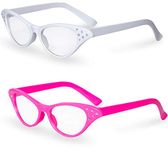 Pink / White Cat Eye Retro Costume Dress Up Hip Hop Rhinestone Glasses (2 Pack)