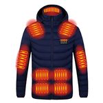 2023 Upgraded Heated Jacket, 19 Heating Zone Men's Electric Heating Down Jacket Waterproof Windproof Electric Coat Outerwear with 3 Temperature for Outdoor Camping Hiking Golf (No Power Bank)