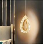 Glowave™ Royal LED 1 Gold Finish Crystal Bedside Pendant Hanging Light Ceiling Lamp Light Fixture - Tricolour Light (White, Warm White, Natural White) (Drop Shape)