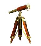 Brass Telescopes Sailor, Pirate Collection Nautical Leather Bounded Telescope with Wooden Tripod Stand Home, Office Decorative Birthday