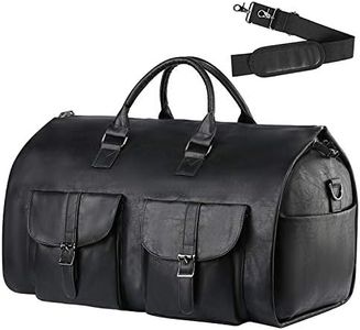 seyfocnia Convertible Travel Garment Bag,Carry on Garment Duffel Bag for Men Women - 2 in 1 Hanging Suitcase Suit Business Travel Bag, black-2pockets-Leather, Travel