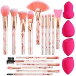 DUAIU Professional Makeup Brushes Set 16PCS Pink Marble Handle Make up Brushes with 4PCs Sponge Blenders Foundation Brushes Eyeshadow Concealer Contour Blush Brush Silicone Face Mask Brush Make Up Tool