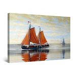 Startonight Canvas Wall Art Abstract - Orange Sailboats on the Mirror Sea Painting - Large Artwork Print for Living Room 80 x 120 CM