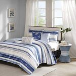 Madison Park Quilt Set Cottage Coastal Design, 6 Piece Set - All Season, Coverlet Bedspread Lightweight Bedding Layer, Shams, Toss Pillows, Full/Queen(90"x90"), Blue/White