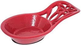 Spoon Rest for Stove Top - Vintage Robust & Unbreakable Cast Iron Spoon Rest Ladle Holder for Kitchen Counter with Flower Pattern, Red