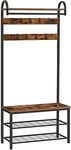 HOOBRO Coat Rack Shoe Bench, Industrial Hall Tree with Storage Shelf, Entryway Storage Organizer, 4 in 1 Design, Accent Furniture with Metal Frame, Easy Assembly, Rustic Brown BF13MT01