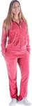 Women's 2 Piece Outfits Velvet Zip Hoodie Sweatshirt & Sweatpants Sweatsuits and Velour Tracksuit Sets Jogging Suit (Large, Coral)