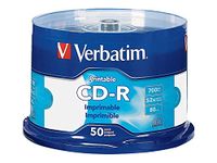 Verbatim 98473 700MB Blank Recordable Compact Disc CD-R 52X Speed IJP Ink Jet Printable White (Pack of 50 Disc Cake Box)