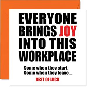 Leaving Cards for Colleagues Women Men - Bring Joy - Sorry Your Leaving Good Luck In Your New Job Card, 145mm x 145mm Greeting Cards, Funny Leaving Gifts Congratulations Card