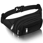 Black Bumbags and Fanny Packs for Women Men CAMORF Large Capacity Waist Pack 4 Pockets - Waterproof Running Belt Fits MAX 7.9'' iPad & 6.6'' Cellphone iPhone (Black Bum Bag)