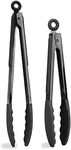 Country Kitchen Stainless Steel Silicone Tipped Kitchen Food BBQ and Cooking Tongs Set of Two 10" and 13" for Non Stick Cookware, BPA Fee, Stylish, Sturdy, Locking, Grill Tongs, Gunmetal Black