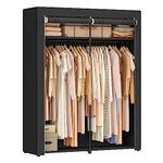 SONGMICS Closet Storage Organizer, Portable Wardrobe with Hanging Rods, Clothes Rack, Black URYG02BK