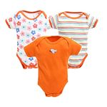 TiniBerry Half Sleeves Unisex Baby Bodysuit/Onesies/Rompers Pack of 3 (0-3 Months, Baby Pink) (0 Months- 3 Months, Orange)