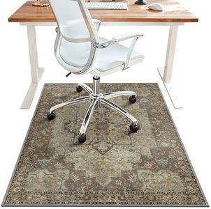 48"x72" Office Chair Mat for Hardwood Tile Floor, Under Desk Carpet Protector for Rolling Computer Chair Mat, Machine Washable Area Rug, Anti-Slip 1/5" Thick Low Pile Thin Vinyl Floor Mat, Brown
