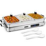 Callow Digital Large Stainless Steel Buffet Warmer - Timer Warm Function & Digital Heat Control, Electric Hotplate, Food Warmer Server, 3 x 2.5L Large trays & one Large Single Tray & 3 Serving Spoons