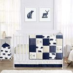 Navy Blue, Gold, and White Patchwork Big Bear Boy Baby Crib Bedding Set without Bumper by Sweet Jojo Designs - 4 pieces