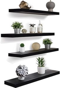 IKJZIZP Rustic Farmhouse Floating Shelves for Wall Decor Storage Wood Wooden Wall Shelves for Bedroom Bathroom Kitchen Living Room - Black Set of 4
