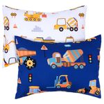 JISEN Toddler Pillowcases for Boys 33x46cm 30x40cm 35x48cm Engineering Vehicle Baby Pillow Case 2 Pack Small Pillow Covers for Travel Pillow Blue White