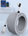 90 Degree Extra Long iPhone Charging Cable 16ft, 5M Apple MFi Certified Right Angle Nylon Braided Lightning Charger Cord Fast Charging Compatible iPhone 14 13 12 11 Pro Max XS XR X 8 7 6 iPad