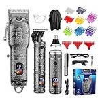 Bestauty Professional Hair Clippers Men, Cordless Beard Barber Clipper Hair Cutting Kit with LCD Display, Complete Barber Kit Ideal for Hair, Beard, and Nose Trimming at Home or in The Salon(Silver)