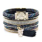 Luluadorn Women Owl Charm Black Brown Leather Wrap Bracelet with Colver Tassels Multi-Layer Wrapped Wristband Bracelets