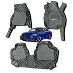 CAPEDELL Premium 7D Car Floor Mats Compatible for Audi A5(2018-2023) 2 Door ||Luxury Leather Double Layered Car Floor Mat|| 3Pcs||100% Waterproof and Washable||Color :-Black with Golden(Grey Grass)