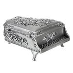 ELLDOO Vintage Piano Music Box, Silver Metal Wind Up Musical Jewelry Box Keepsake Box, Small Trinket Jewelry Storage Box Gift for Girl Women (Tune: You are My Sunshine)